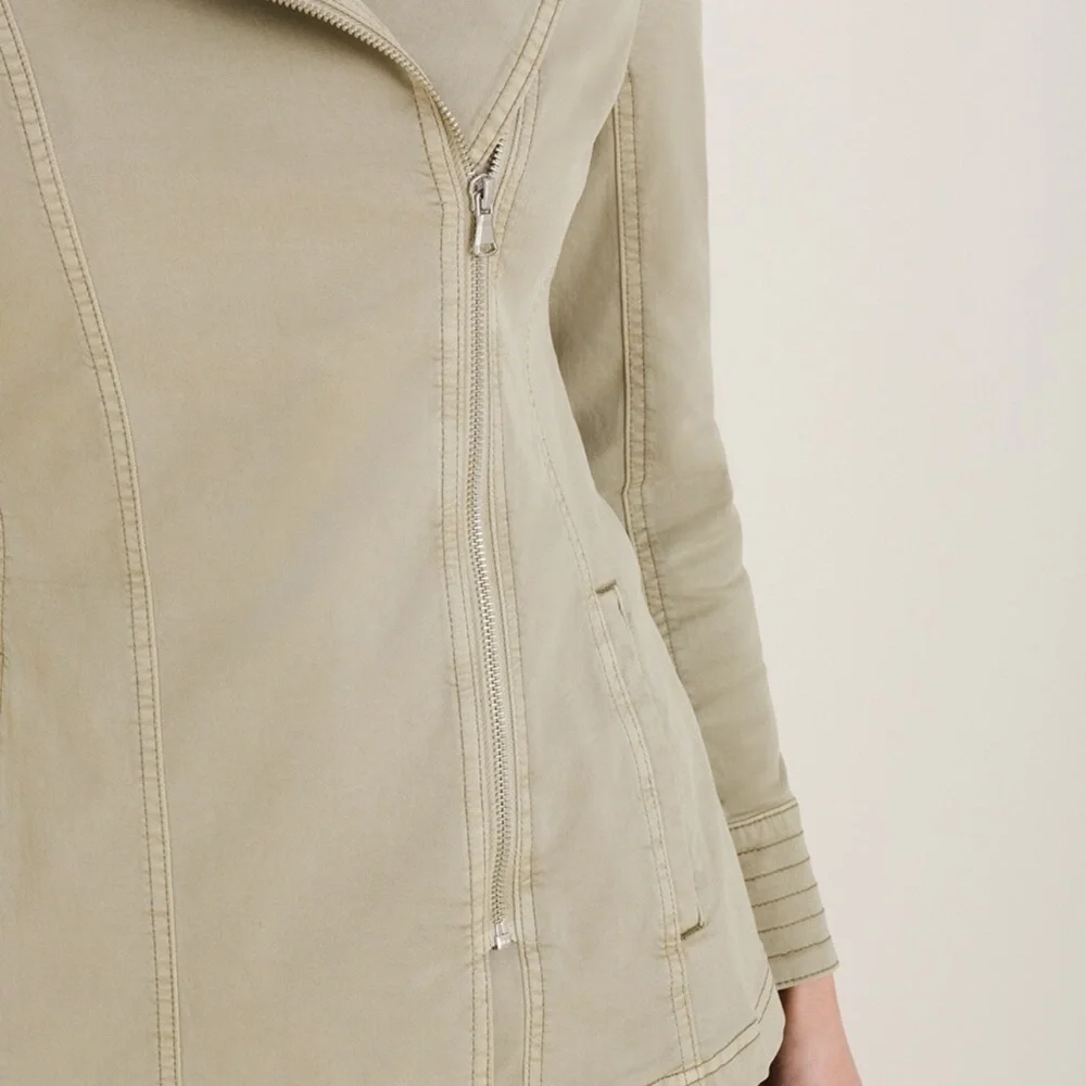 Chico’s Elongated Moto Casual Twill Denim Jacket, Cool Sage, Sz 4 (20/22) - NWT! - Picture 3 of 11